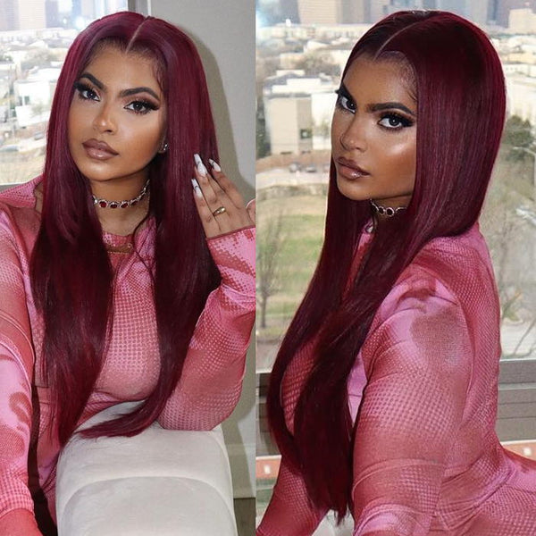 Lanfy Hair 99J Burgundy Color 13x4 Lace Front Wigs 4x4 5x5 Closure Wig Pre Plucked Long Straight Human Hair Wigs