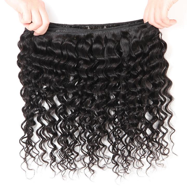 Lanfy Hair 10A Brazilian Virgin Hair Deep Wave 4 Bundles with Lace Frontal Closure Human Extension