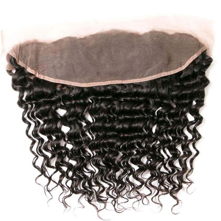 Lanfy Hair 10A Brazilian Virgin Hair Deep Wave 4 Bundles with Lace Frontal Closure Human Extension