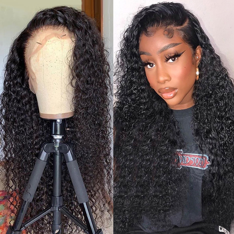 Lanfy Hair Curly Texture Transparent Lace Front Wig, 4X4 Closure Wig 100% Human Virgin Hair