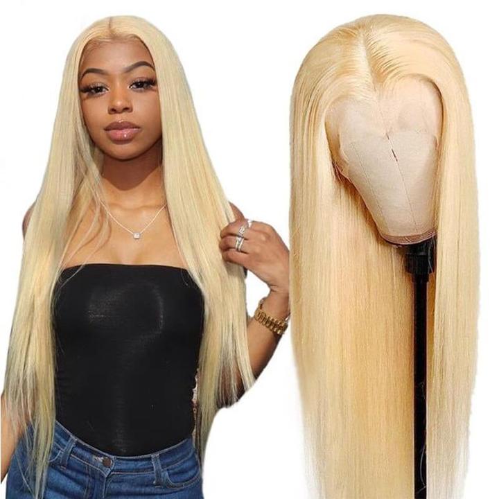 Lanfy hair Honey Blonde 613 Color Human Hair Wigs Silky Straight Lace Frontal Wigs Pre-plucked Babyhair