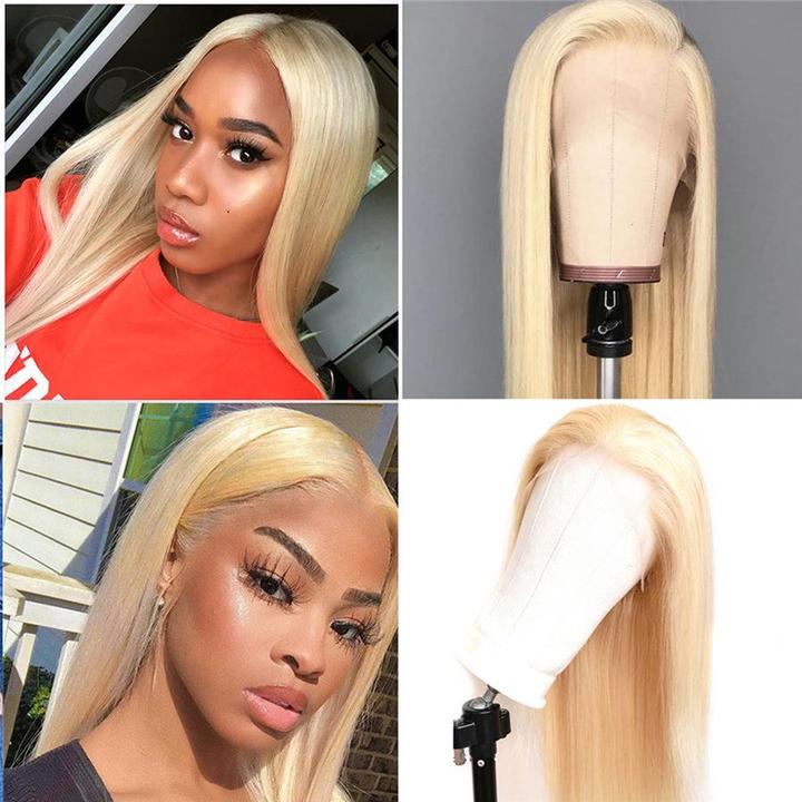 Lanfy hair Honey Blonde 613 Color Human Hair Wigs Silky Straight Lace Frontal Wigs Pre-plucked Babyhair