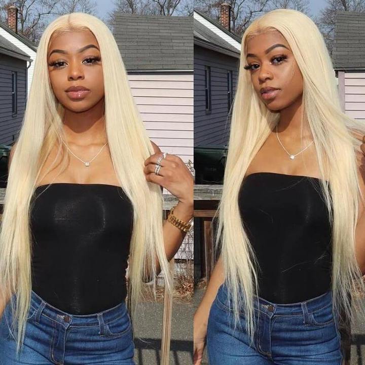 Lanfy hair Honey Blonde 613 Color Human Hair Wigs Silky Straight Lace Frontal Wigs Pre-plucked Babyhair