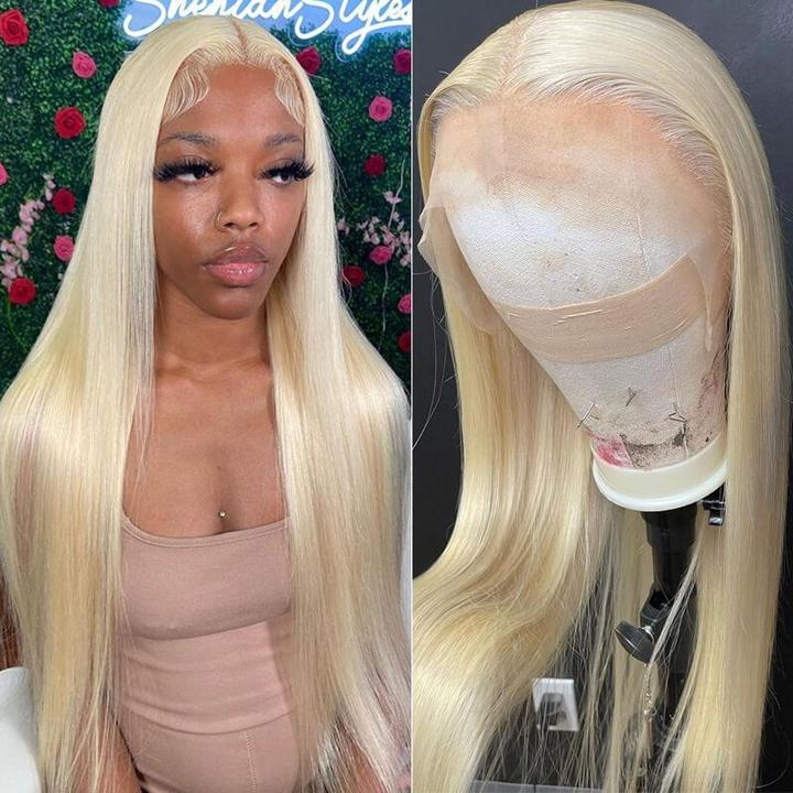Lanfy hair Honey Blonde 613 Color Human Hair Wigs Silky Straight Lace Frontal Wigs Pre-plucked Babyhair