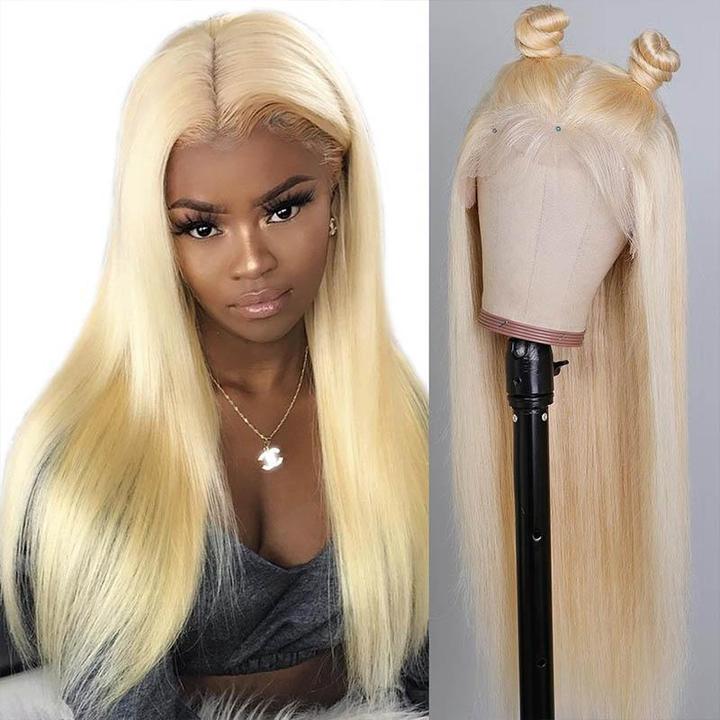 Lanfy hair Honey Blonde 613 Color Human Hair Wigs Silky Straight Lace Frontal Wigs Pre-plucked Babyhair