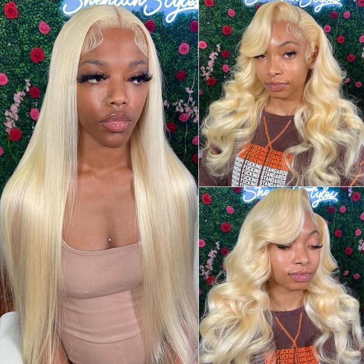 Lanfy hair Honey Blonde 613 Color Human Hair Wigs Silky Straight Lace Frontal Wigs Pre-plucked Babyhair