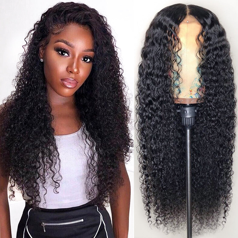 Lanfy Hair Curly Texture Transparent Lace Front Wig, 4X4 Closure Wig 100% Human Virgin Hair