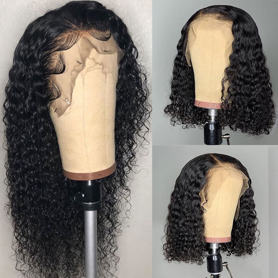 Lanfy Hair Curly Texture Transparent Lace Front Wig, 4X4 Closure Wig 100% Human Virgin Hair