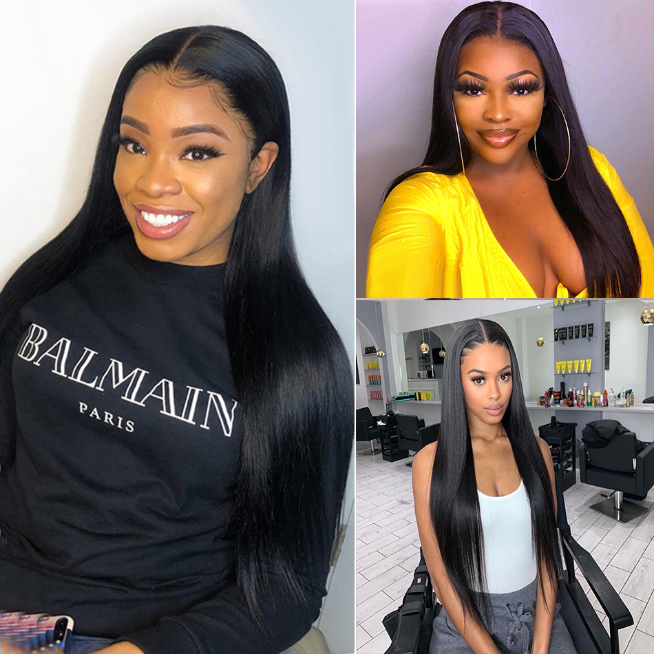 Lanfy Hair Straight Hair Lace Front Wig,Pre Plucked Natural Hair Liner, 100% Human Virgin Hair Wigs