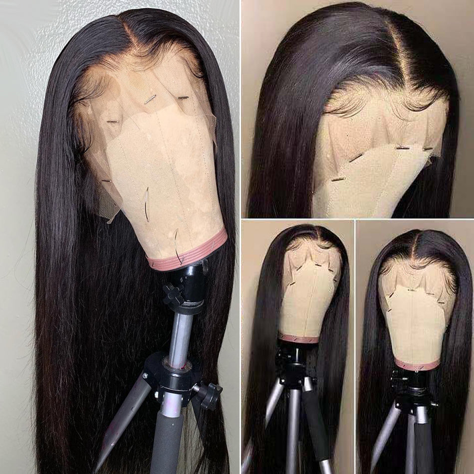 Lanfy Hair Straight Hair Lace Front Wig,Pre Plucked Natural Hair Liner, 100% Human Virgin Hair Wigs