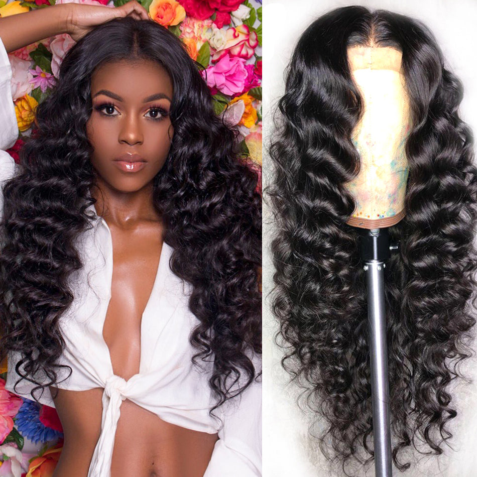 Lanfy Hair Loose Deep Lace Front Wig,Pre Plucked Natural Hair Liner, 100% Human Virgin Hair Wigs