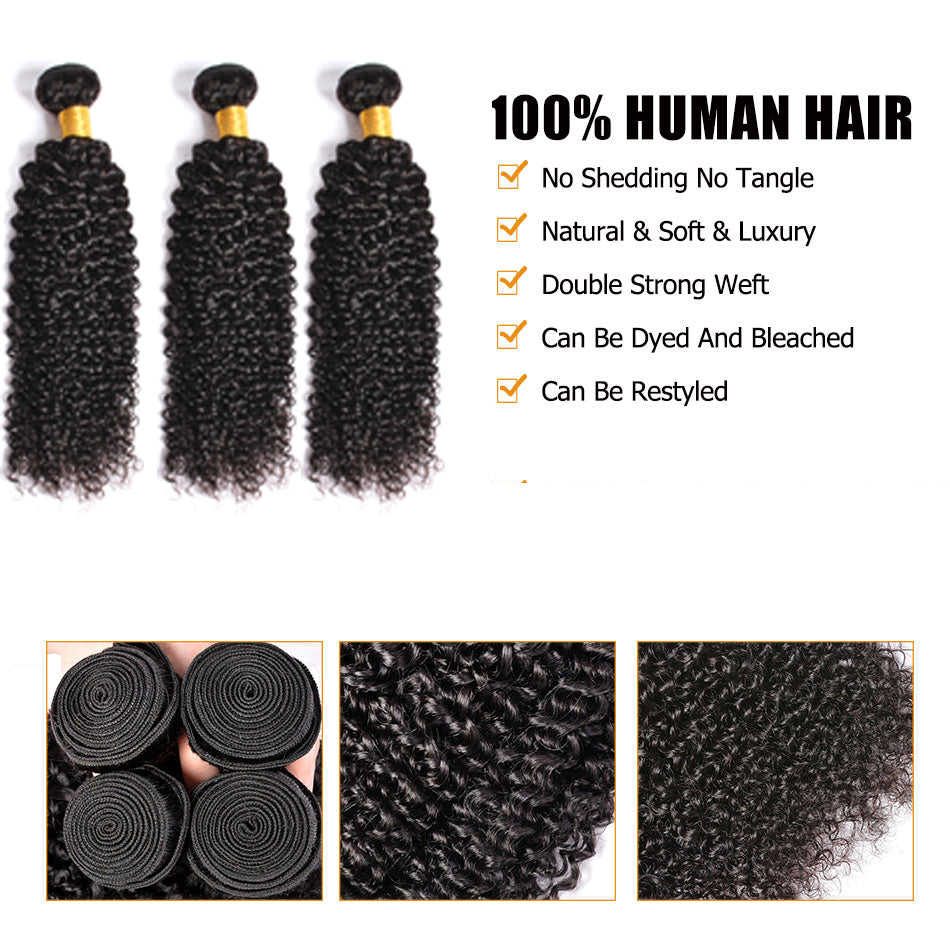 Lanfy Hair 3 Bundles Brazilian 10A Curly Hair Bundles On Sale 100% Human Hair