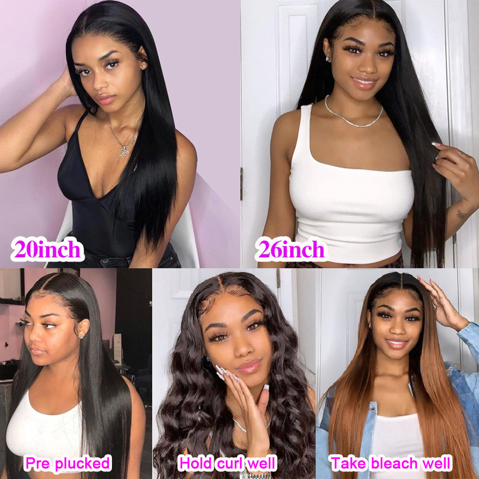 Lanfy Hair Straight Hair Lace Front Wig,Pre Plucked Natural Hair Liner, 100% Human Virgin Hair Wigs