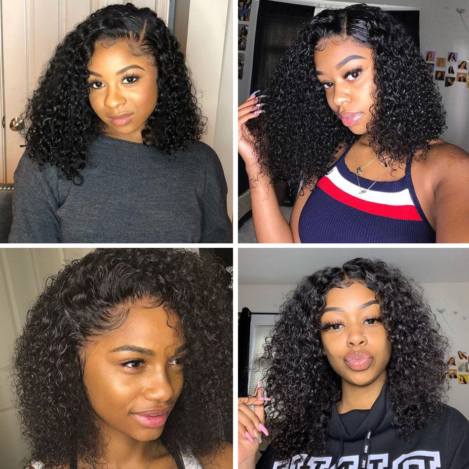 Lanfy Hair Curly Texture Transparent Lace Front Wig, 4X4 Closure Wig 100% Human Virgin Hair