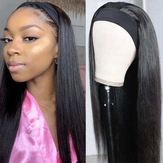 Bone Straight Headband Wig Virgin Human Hair Beginner Friendly Scarf Wig for Women