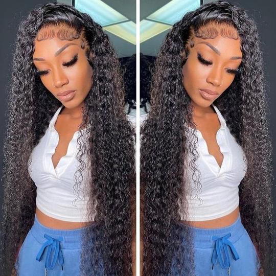 Bouncy Curl 13x6 Lace Frontal Wig Pre Plucked Virgin Human Hair 16"-30" Long Wigs Transparent Lace