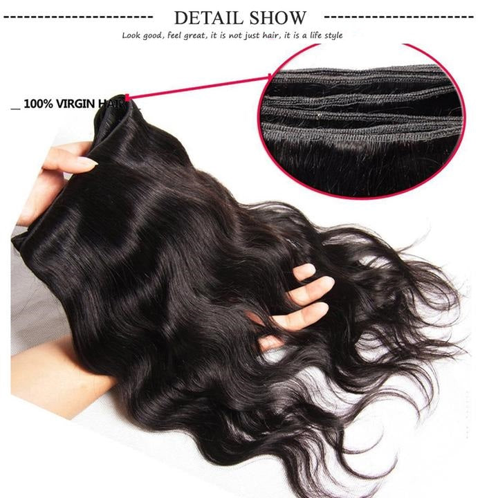 Lanfy Hair Brazilian Body Wave Virgin Hair 4 Bundles with 13x4 Lace Frontal Closure Natural Color