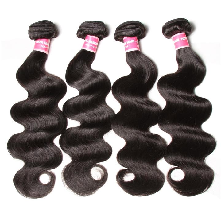 Lanfy Hair Brazilian Body Wave Virgin Hair 4 Bundles with 13x4 Lace Frontal Closure Natural Color