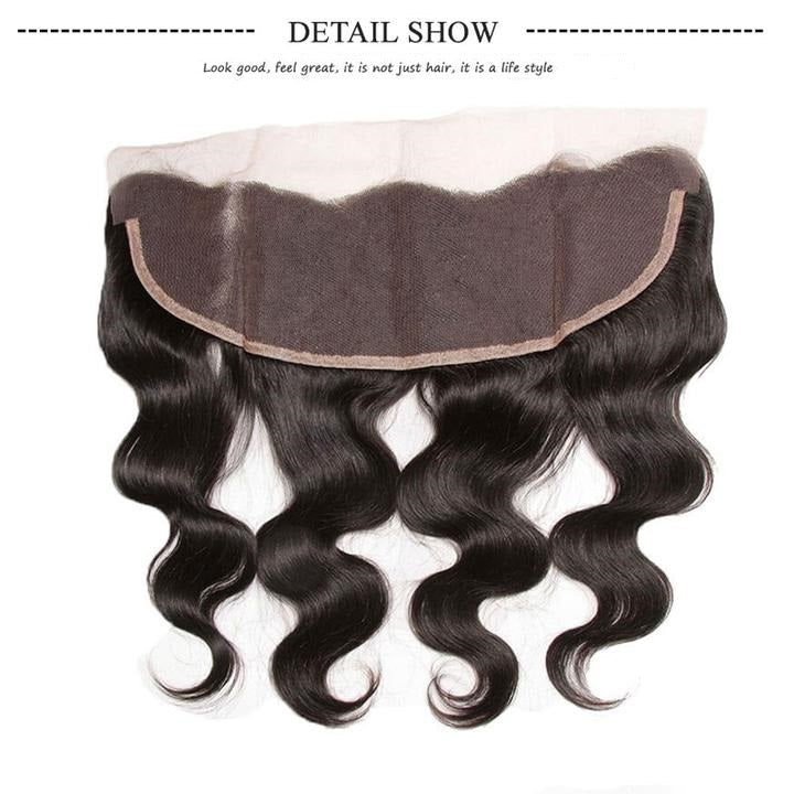 Lanfy Hair Brazilian Body Wave Virgin Hair 4 Bundles with 13x4 Lace Frontal Closure Natural Color