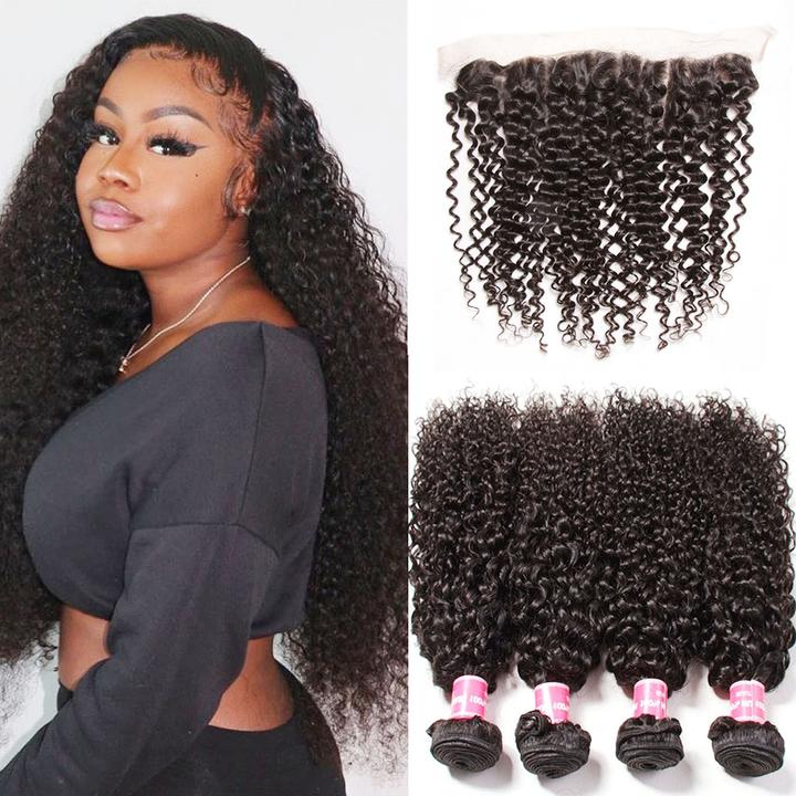Brazilian Kinky Curly Weave 13 X 4 Frontal Lace Closure - China 13X4 Kinky  Curly Lace Frontal and Human Hair Weave price