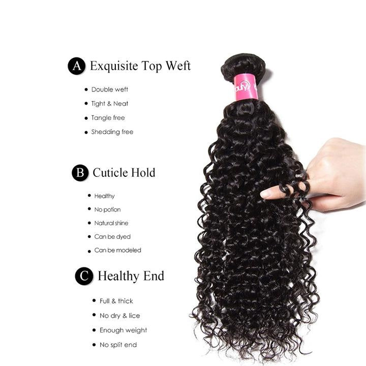 Lanfy Hair Brazilian Virgin Curly Hair 4 Bundles with 4*4 Lace Closure