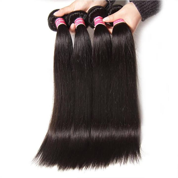 Lanfy Hair Brazilian Straight Hair 4 Bundles with Lace Closure Deals