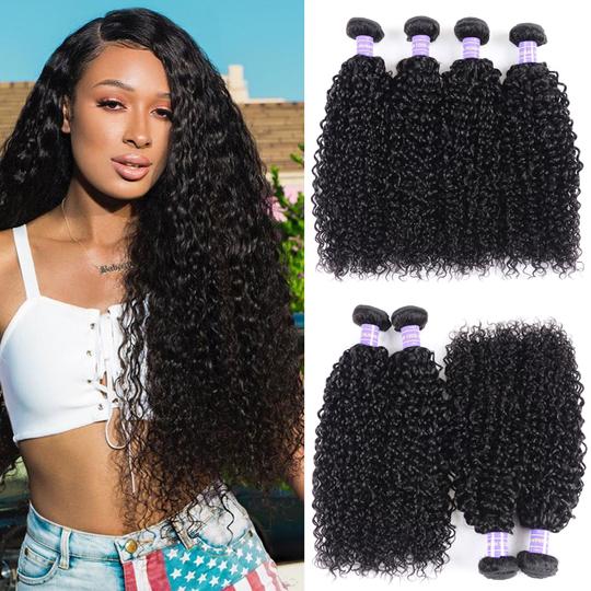 Lanfy Hair New Remy Human Hair Brazilian Curly Weaves 4 Bundles 100% Human Hair Bundle Deals