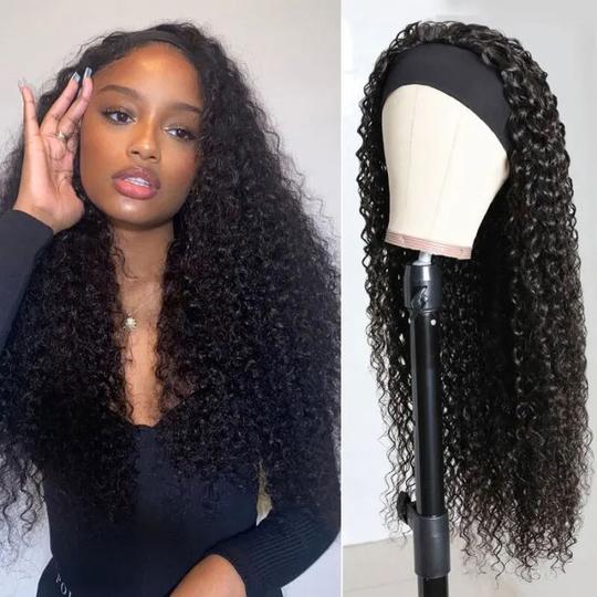 Jerry Curly Headband Wig Virgin Human Hair No Glue No Gel Headband Scarf Wig for Women