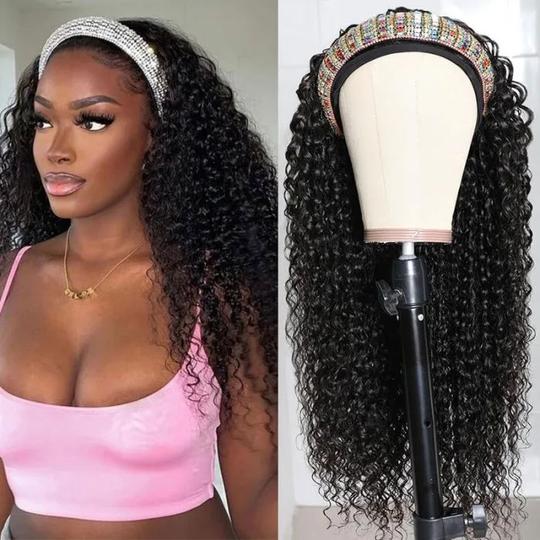 Jerry Curly Headband Wig Virgin Human Hair No Glue No Gel Headband Scarf Wig for Women