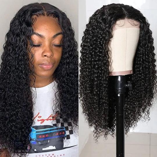 Lanfy Hair Jerry Curly Wigs Lace Part Wig Middle Part 180% Density Natural Hair Line Glueless Human Hair Wigs