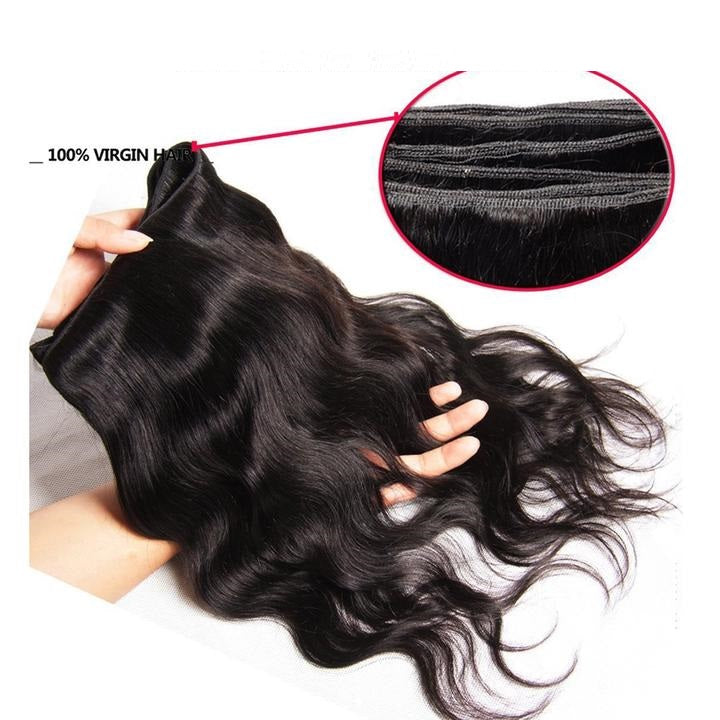 Lanfy Hair Brazilian Virgin Body Wave Hair 3 Bundles With 13X4 Lace Frontal Hair Closure