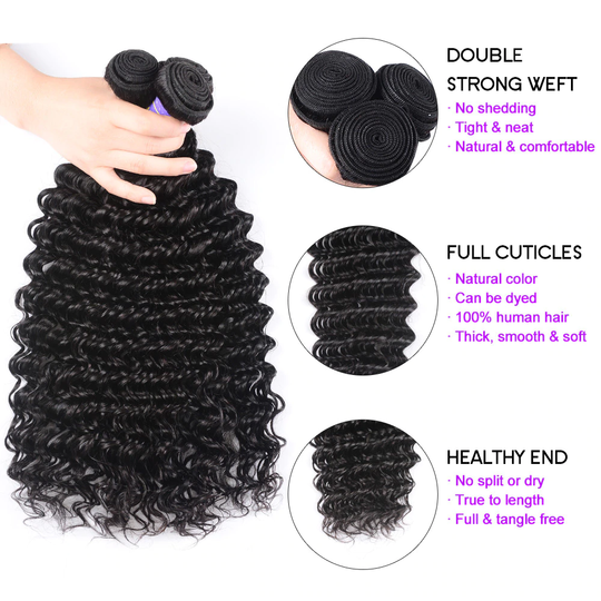 Lanfy Hair Malaysian Deep Wave Hair 3 Bundles 10A Remy Hair Human Hair Bundles