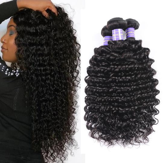 Lanfy Hair Brazilian Deep Wave Hair 3 Bundles 10A Remy Hair Human Hair Bundles