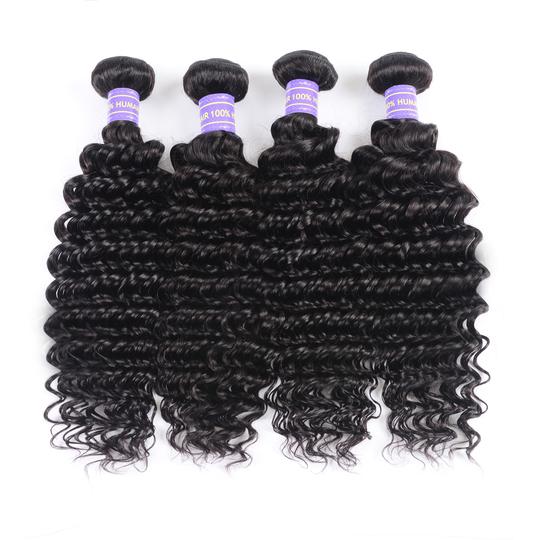 Lanfy Hair New Remy Human Hair Brazilian Deep Wave Weaves 4 Bundles 100% Human Hair Bundle Deals