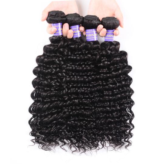 Lanfy Hair New Remy Human Hair Brazilian Deep Wave Weaves 4 Bundles 100% Human Hair Bundle Deals