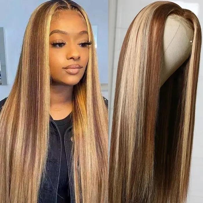 Lanfy Hair Ombre Highlight 13x4 Lace Frontal Wig Straight Brazilian Virgin Human Hair Lace Wigs for Women