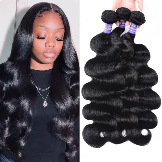 Lanfy Hair Remy Human Hair 10A Brazilian Body Wave Hair 3 Bundles 100% Unprocessed Human Hair Weave for Black