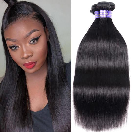 Lanfy Hair Remy Human Hair 10A Malaysian Straight Hair 3 Bundles 100% Unprocessed Human Hair Weave for Black