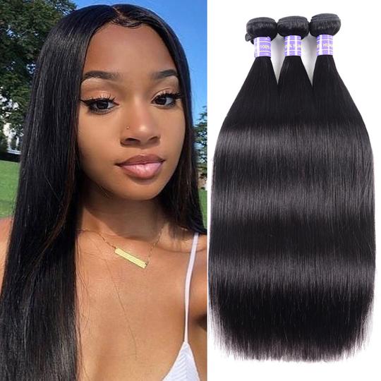 Lanfy Hair Remy Human Hair 10A Brazilian Straight Hair 3 Bundles 100% Unprocessed Human Hair Weave for Black