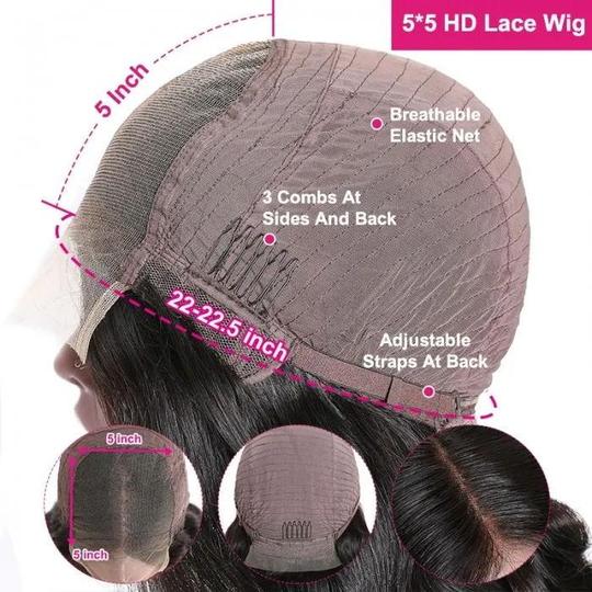 Lanfy Hair Silky Straight 5x5 HD Lace Closure Wig Pre Plucked 10" to 34 Inches Virgin Human Hair Wigs