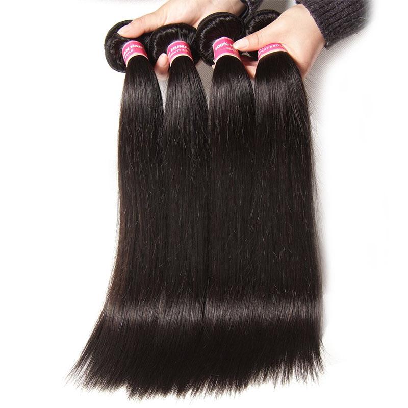 Lanfy Hair Brazilian Straight Hair 3 Pcs with 4*4 Lace Closure Deals