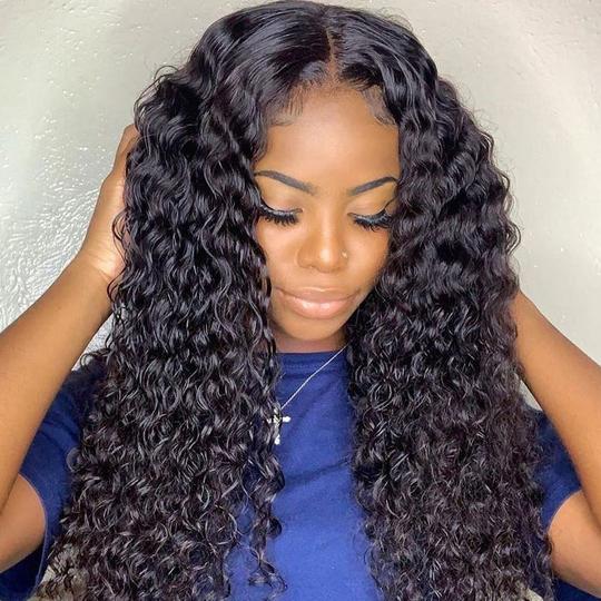 13x6 Lace Frontal Wig Human Hair Water Wave Pre Plucked Transparent Lace 16"-30" Long Wigs