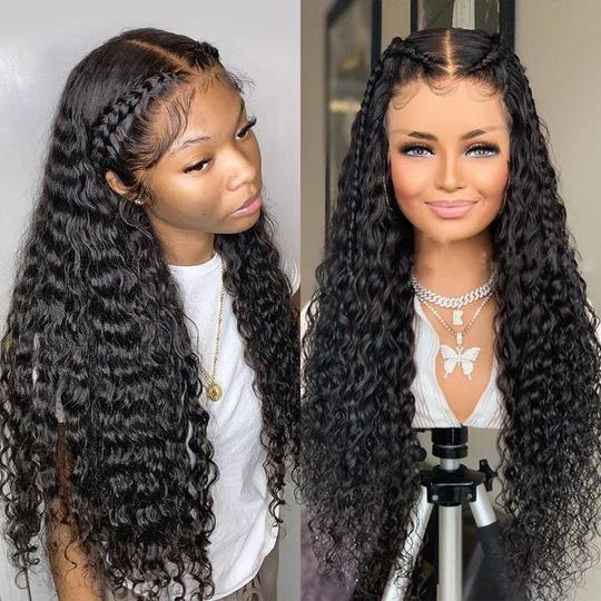 13x6 Lace Frontal Wig Human Hair Water Wave Pre Plucked Transparent Lace 16"-30" Long Wigs